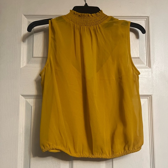 Express Sleeveless Top Women Small Yellow Smock Mock Neck Tank Lined Chiffon - Picture 1 of 2